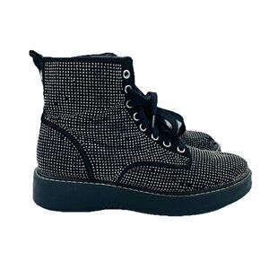 Madden NYC Shoes Womens Size 8 Black Combat Boots Lace UP Zip Rhinestone  Chunky